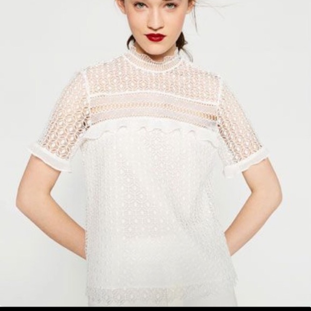 Zara guipure lace white top in small